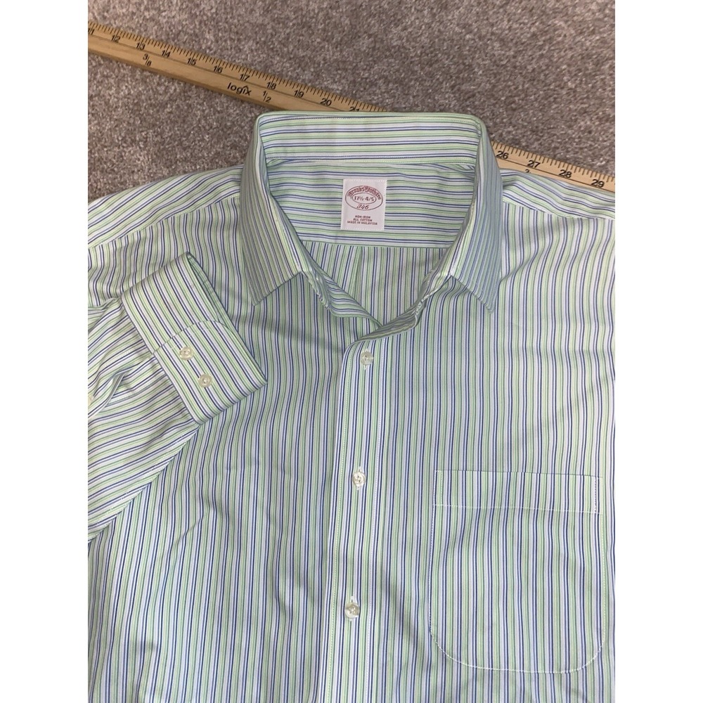 Brooks Brothers Non Iron Cotton Button Down 17.5-4/5 Striped Green/Blue Mens XLT